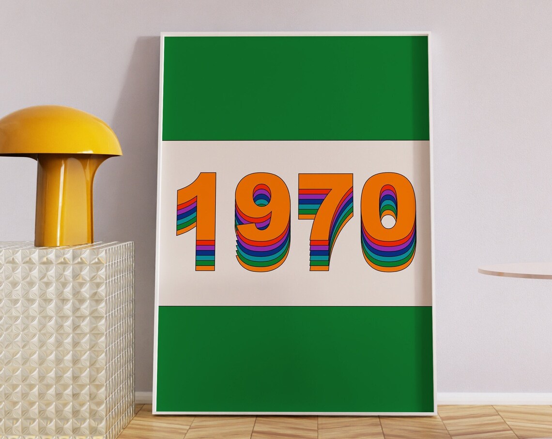 1970 Retro Rainbow Numbers Groovy 70s Typography Wall Poster