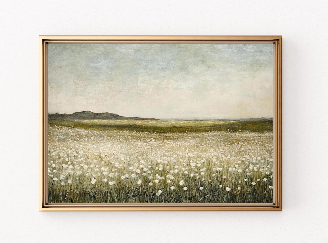 Vintage Spring Wildflower Meadow Painting Countryside Field Poster