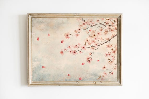 Cherry Blossoms Print Cottage Neutral Decor Insect Art Farmhouse Vintage E916