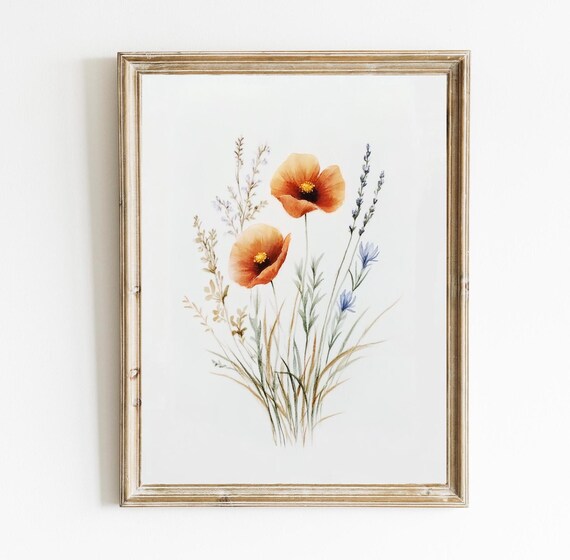 Watercolor Poppies Print Spring Minimalistic Decor Modern Farmhouse Nursery Wall Art E255