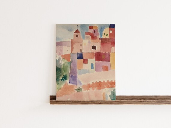 Abstract Watercolor Village Terracotta Mediterranean Cityscape Poster