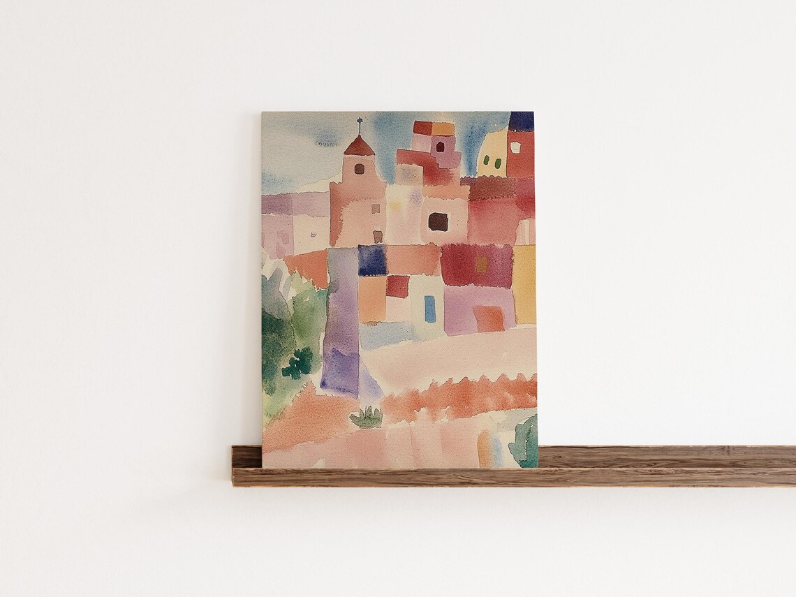 Abstract Watercolor Village Terracotta Mediterranean Cityscape Poster