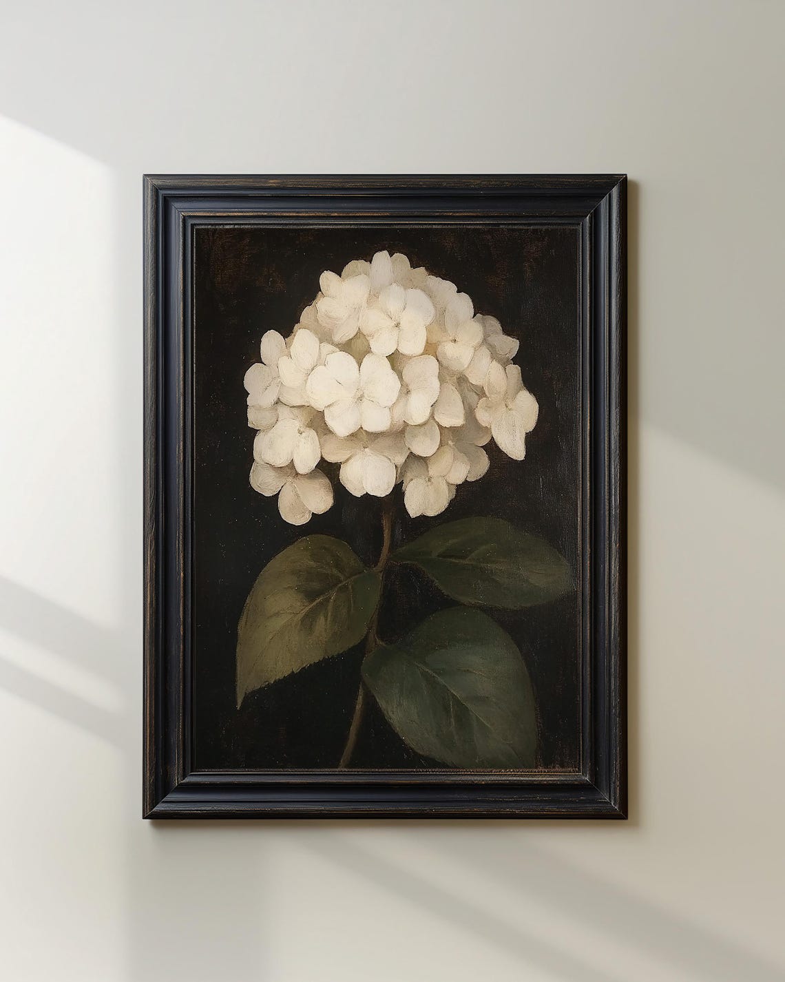 Moody White Hydrangea Dark Botanical Vintage Flower Painting Poster