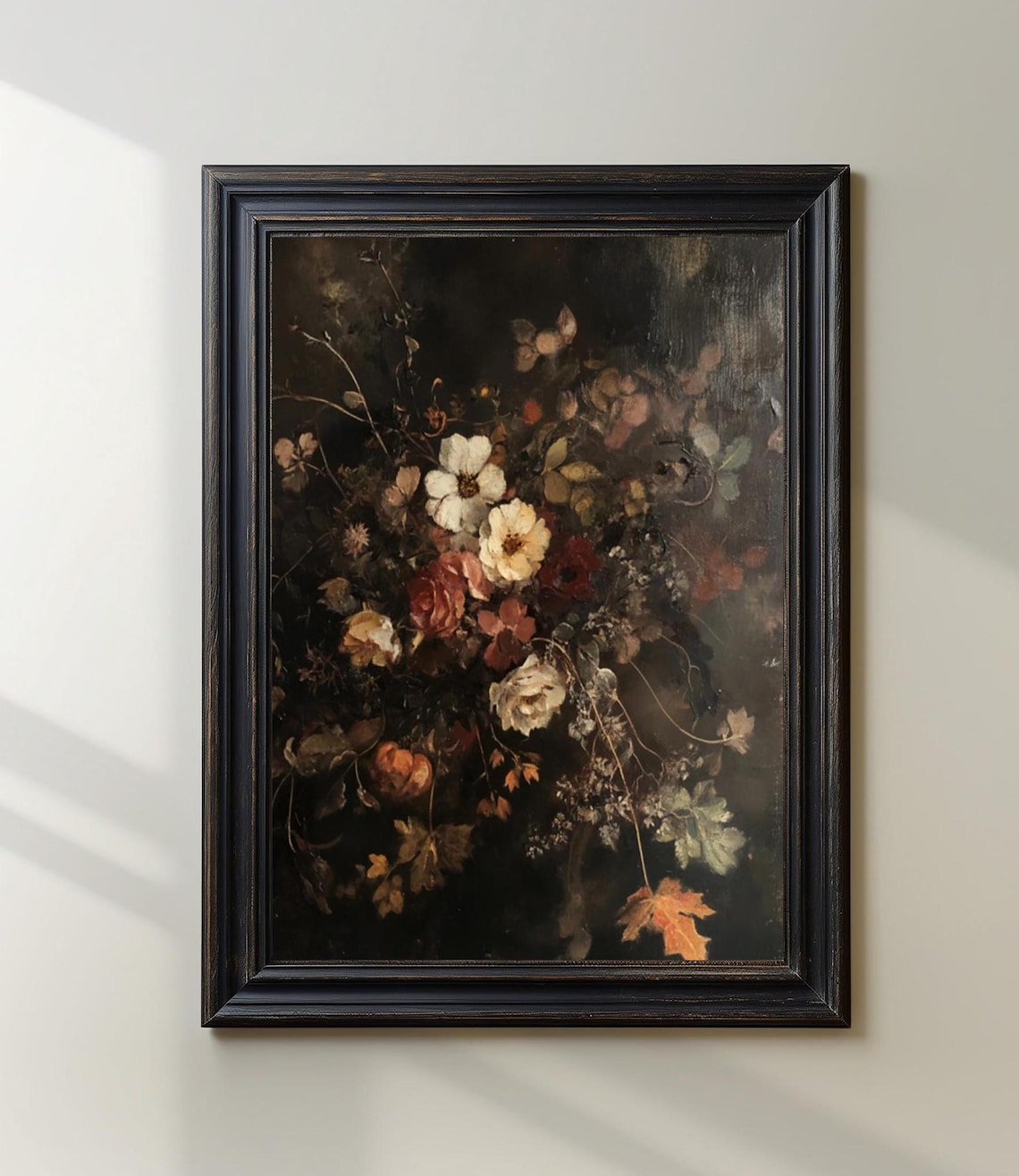 Dark Moody Autumn Floral Antique Still Life Art Poster Botanical
