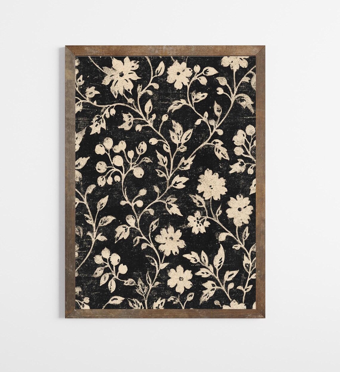 Black Floral Pattern Vintage Farmhouse Art Print