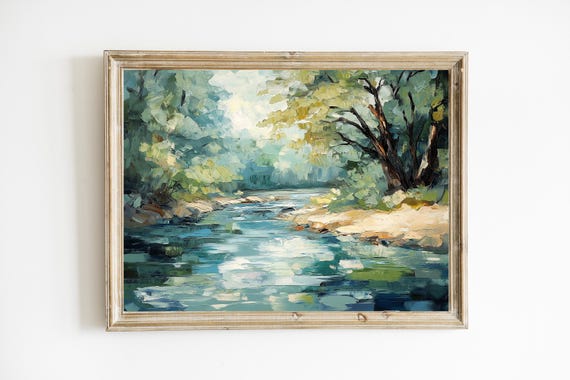 Serene River Landscape Antique Scene Vintage Nature Print Wall Art Poster Neutral Decor Farmhouse E260