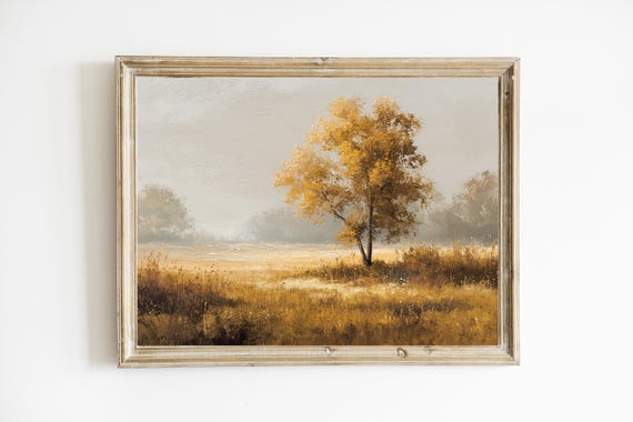 Vintage Autumn Landscape Moody Fall Print Dark Decor Rustic Wall Farmhouse Oil E1091