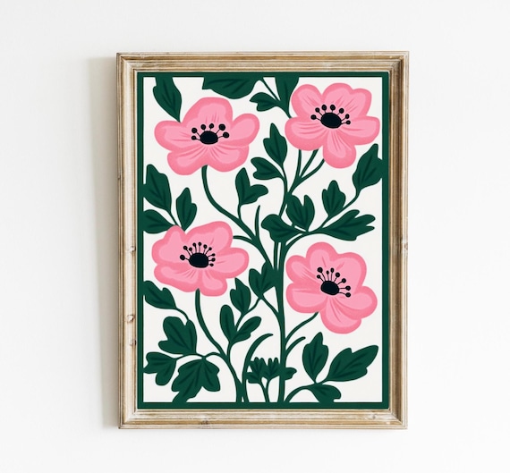 Pink Spring Blooms Modern Boho Botanical Artwork Decor Poster
