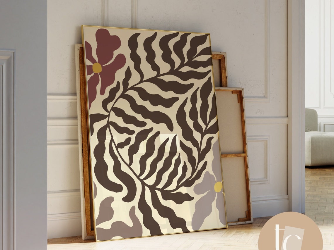 Matisse Style Cut Out Leaf In Umber On Cream Botanical Wall Art