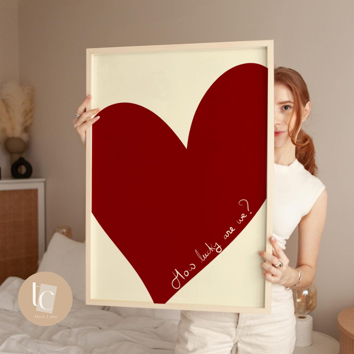 Big Red Heart How Lucky Are We Script Love Quote Bedroom Poster