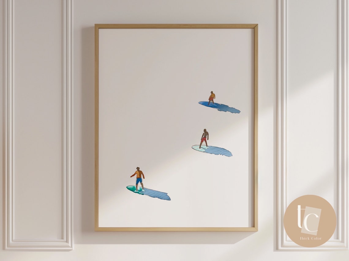 Surfers Painting Watercolor Art Illustration Print Modern Minimalistic On Canvas Winter Beach Surfboard Wall Decor