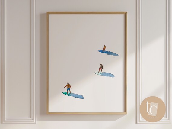 Surfers Painting Watercolor Art Illustration Print Modern Minimalistic On Canvas Winter Beach Surfboard Wall Decor