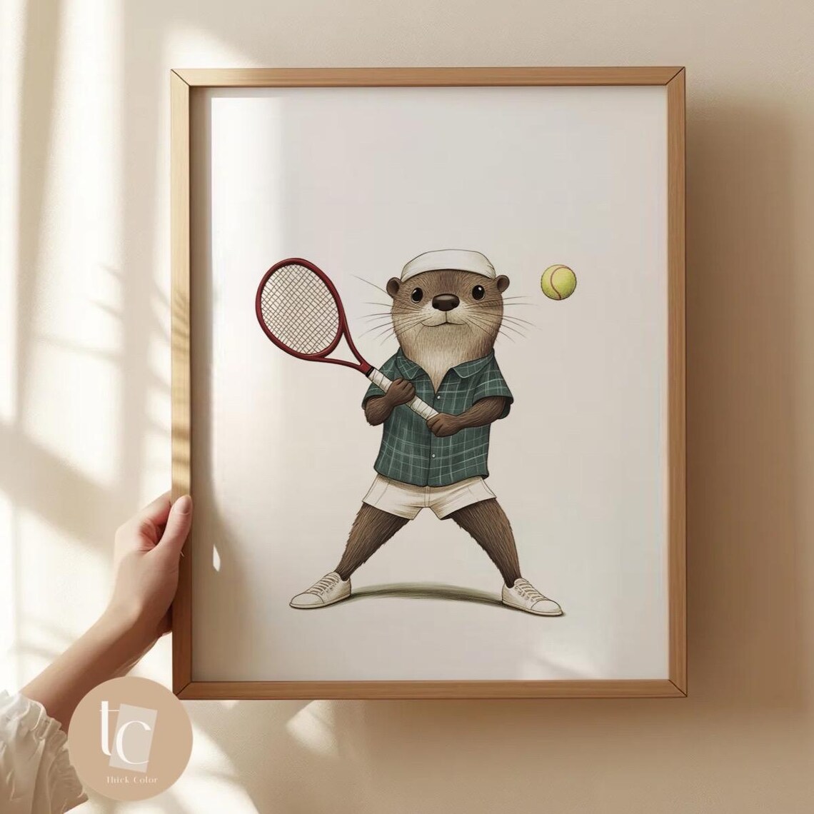 Cool Little Otter Playing Tennis Retro Nursery Sports Poster
