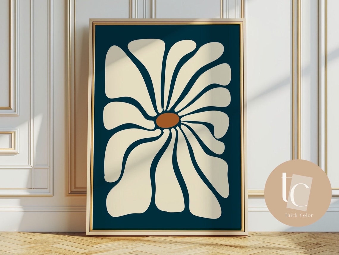 Oversized Cream Bloom On Deep Teal Minimalist Botanical Floral Poster