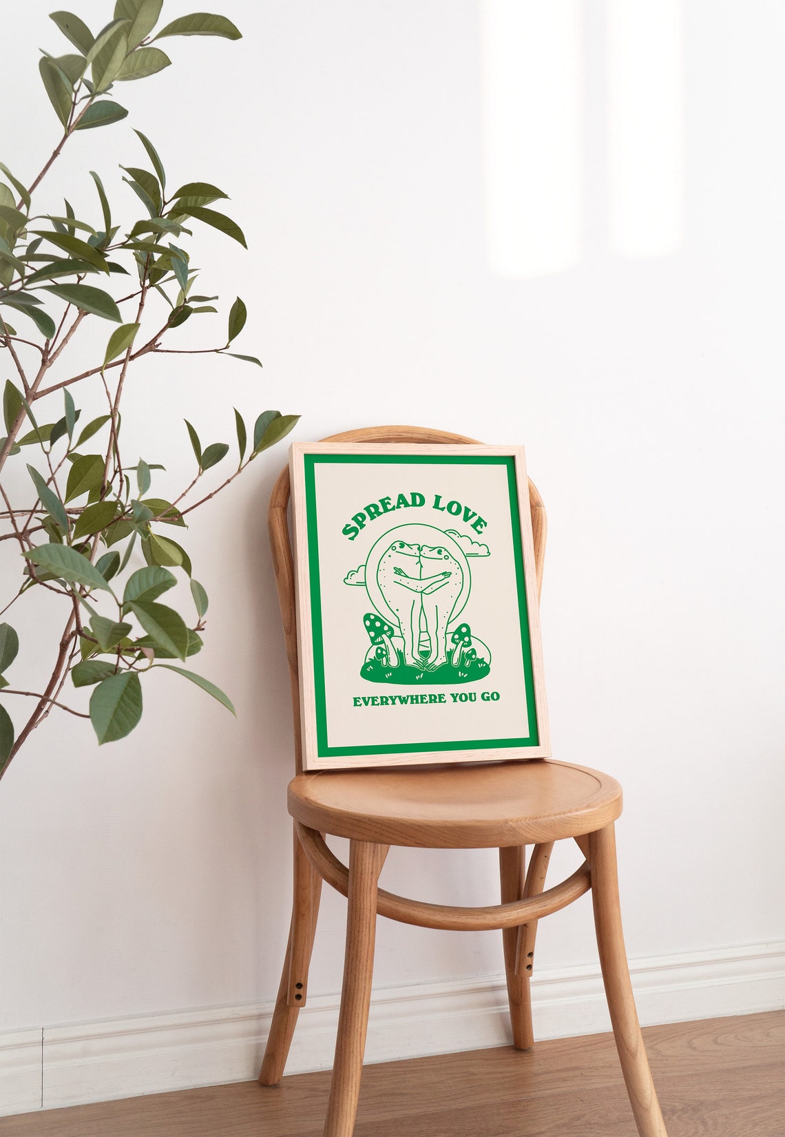 Spread Love Everywhere You Go Hugging Frogs Green Retro Wall Art - Image 2