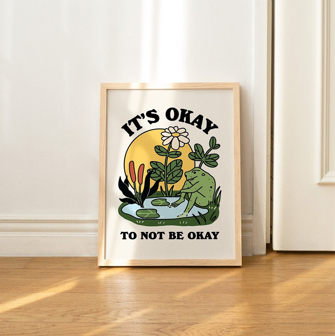 Frog Self Care Quote Retro Wall Art Print - Image 2