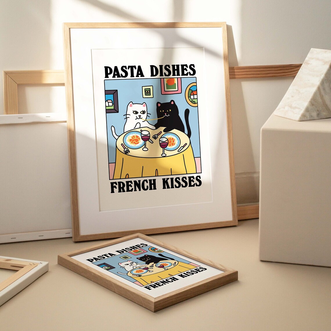 Pasta Dishes French Kisses Cat Print, Bistro Decor - Image 2