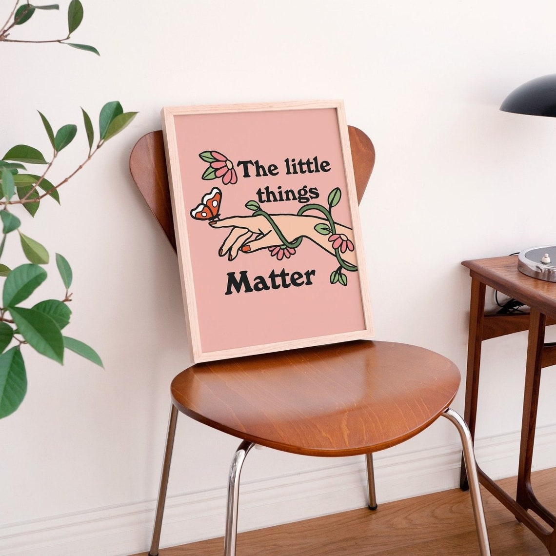 The Little Things Matter Pink Butterfly Hand Floral Quote Poster - Image 2