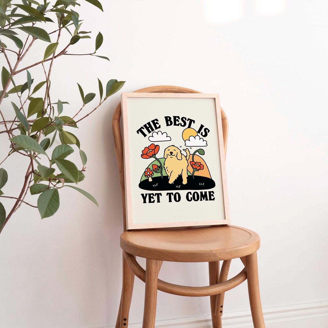 The Best Is Yet to Come Retro Golden Dog Floral Quote Poster - Image 4