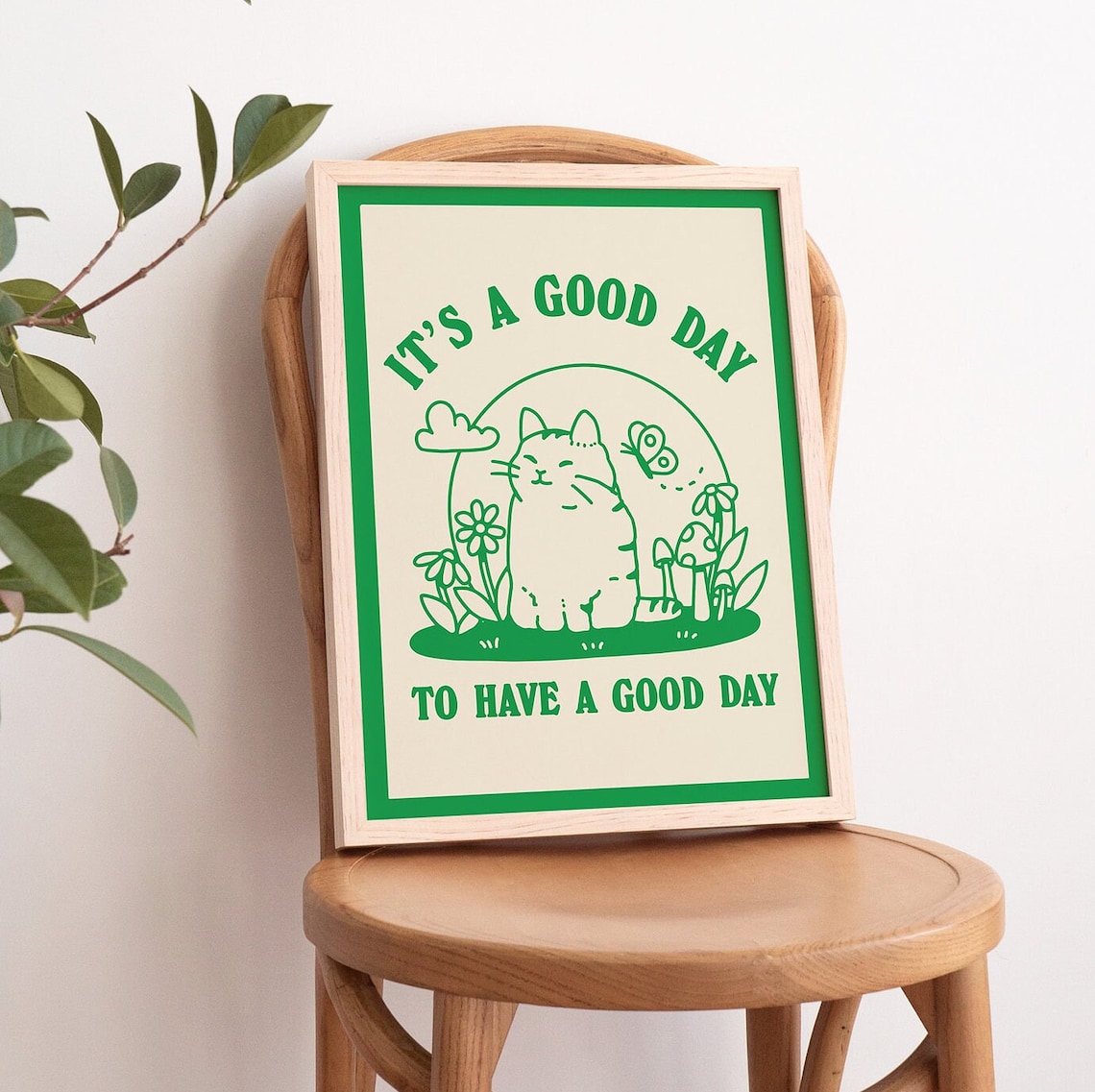 Cat Illustration Happiness Quote Cute Kids Classroom Art Print - Image 3