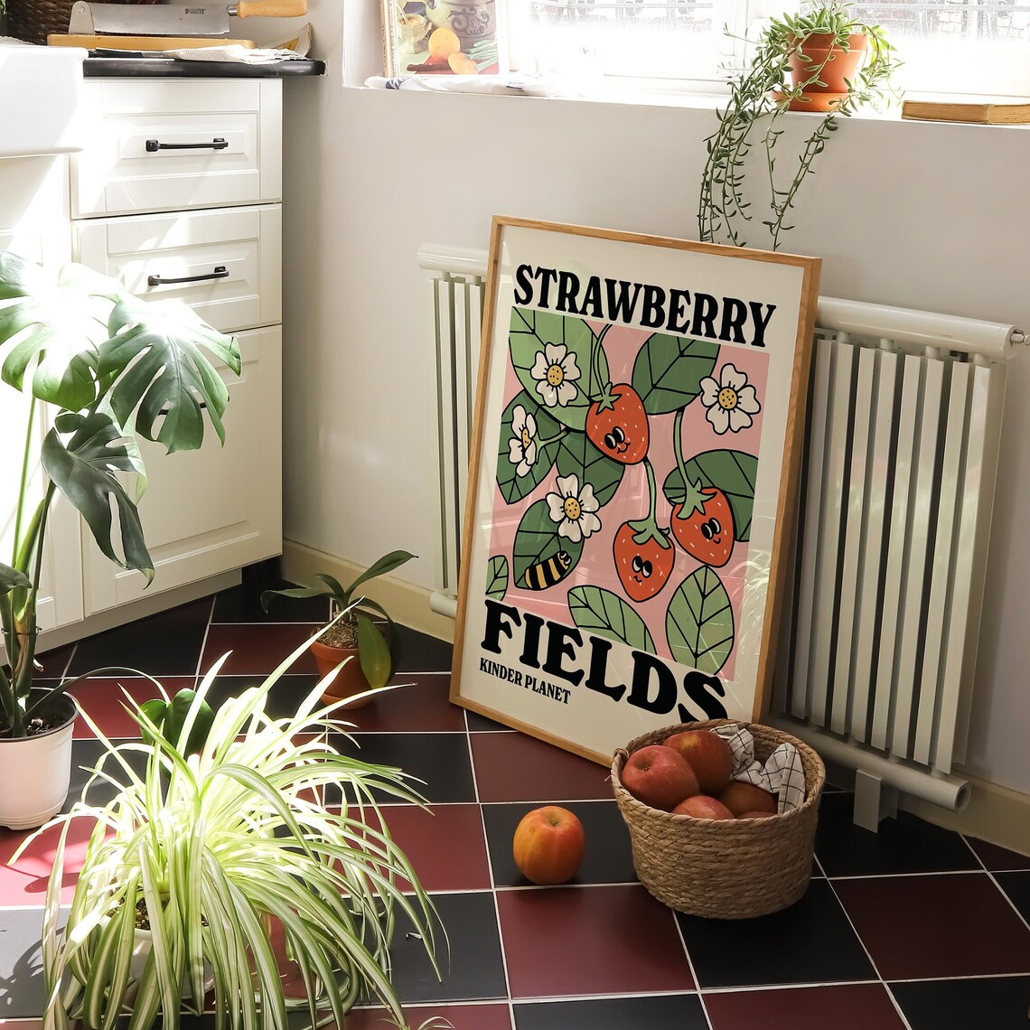 Strawberry Botanical Print, Retro Typography Poster - Image 3