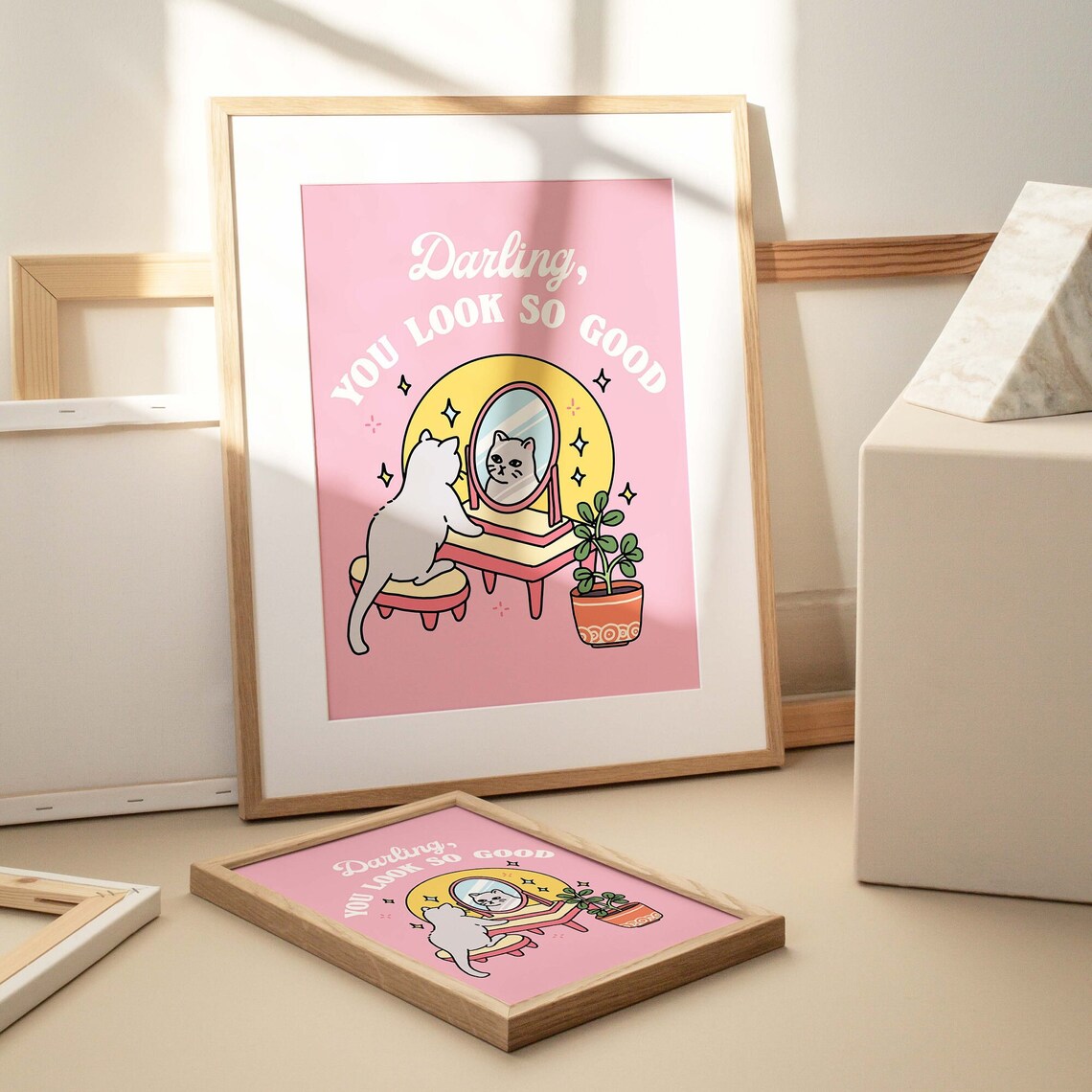 Girly Cat Self Love Positivity Quote Art Print - Image 3