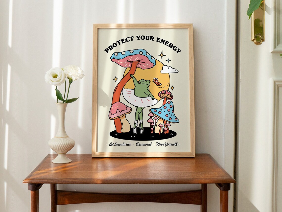Colorful Frog Ballerina Retro Saying Art Print - Image 2