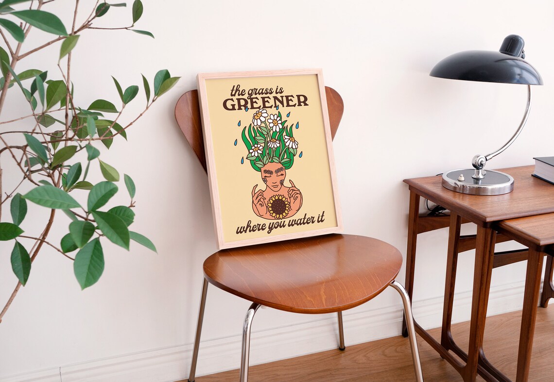 Retro Flowers Positivity Quote Art Print - Image 2