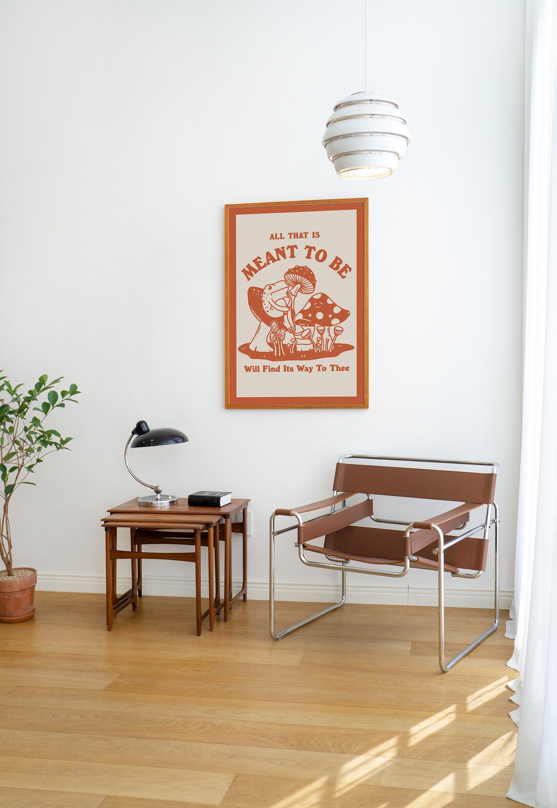 All That Is Meant To Be Frog Mushroom Burnt Orange Retro Quote Poster - Image 2