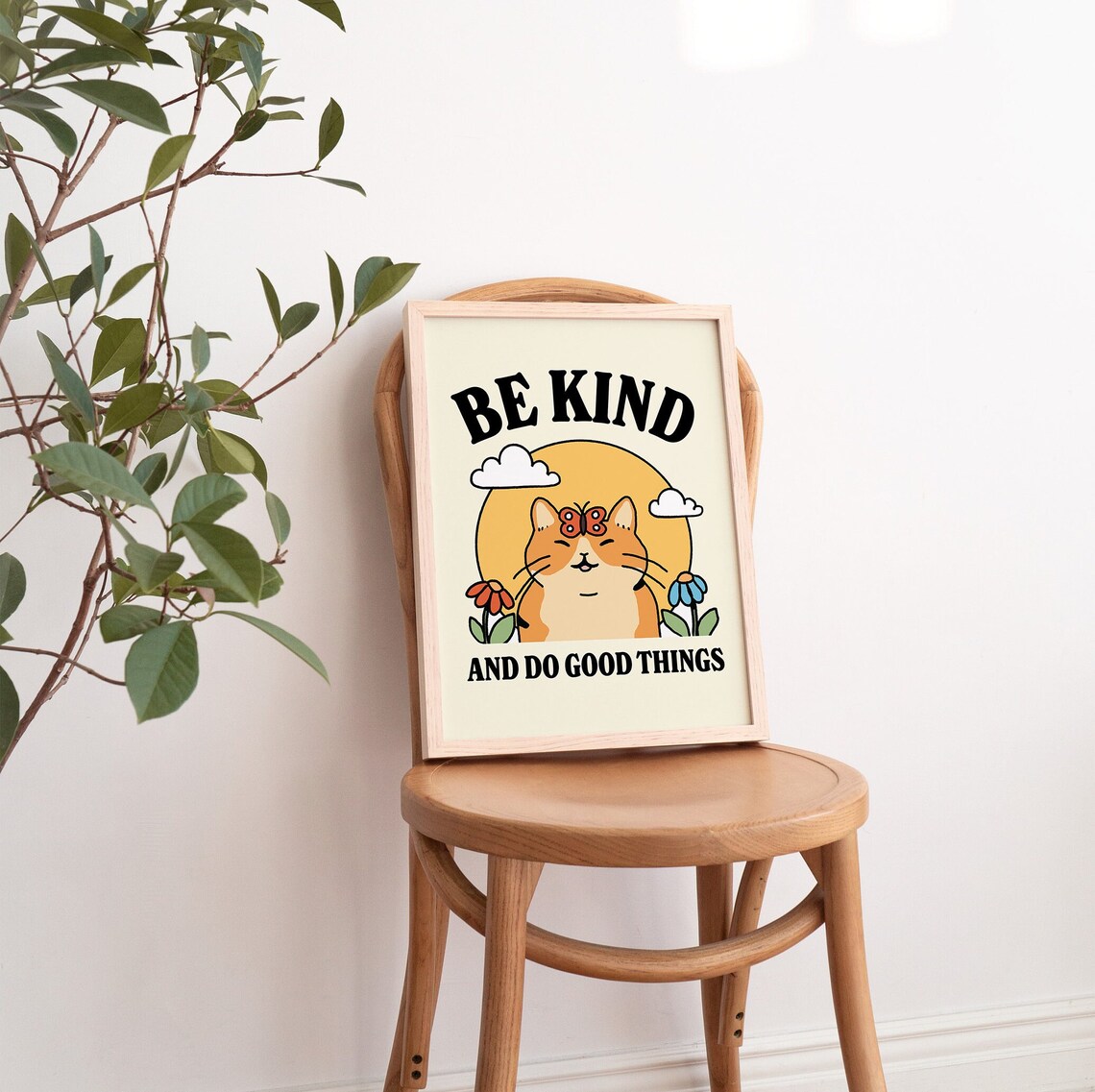 Be Kind And Do Good Things Cat Poster Cute Retro Positivity Wall Art Print - Image 2