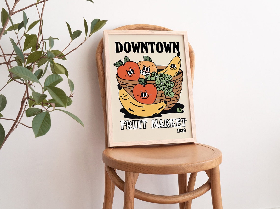 Downtown Fruit Market 1989 Banana Apple Retro Kitchen Cute Poster - Image 2
