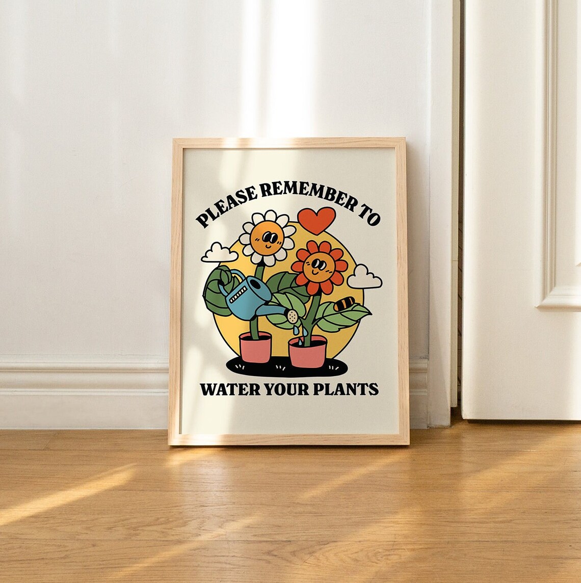 Retro Flowers Water Your Plants Quote Art Print - Image 2