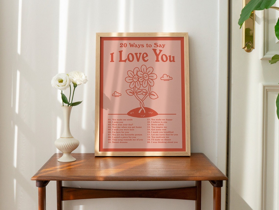 20 Ways To Say I Love You Red Floral Sweet Gestures Wall Poster - Image 2
