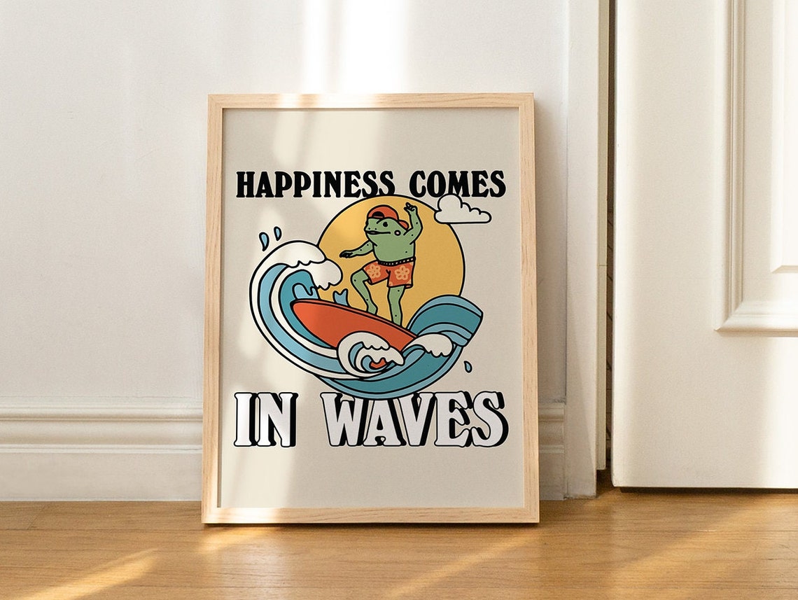 Retro Surfing Frog Print Surf Poster 70s Print Seaside Ocean Prints Positive Quote Cute Wall Print Cute Print - Image 2