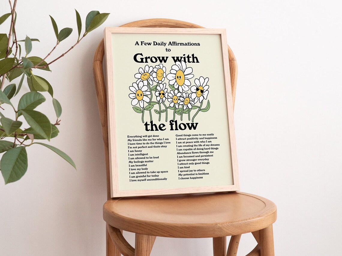 Daily Affirmations Retro Flowers Art Print - Image 3