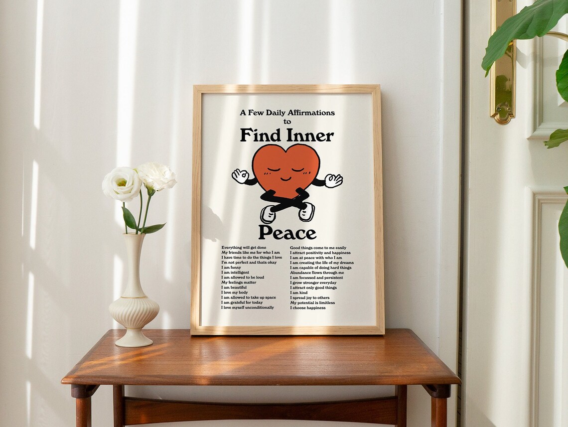 Daily Affirmations Retro Meditation Typographic Art Print - Image 2
