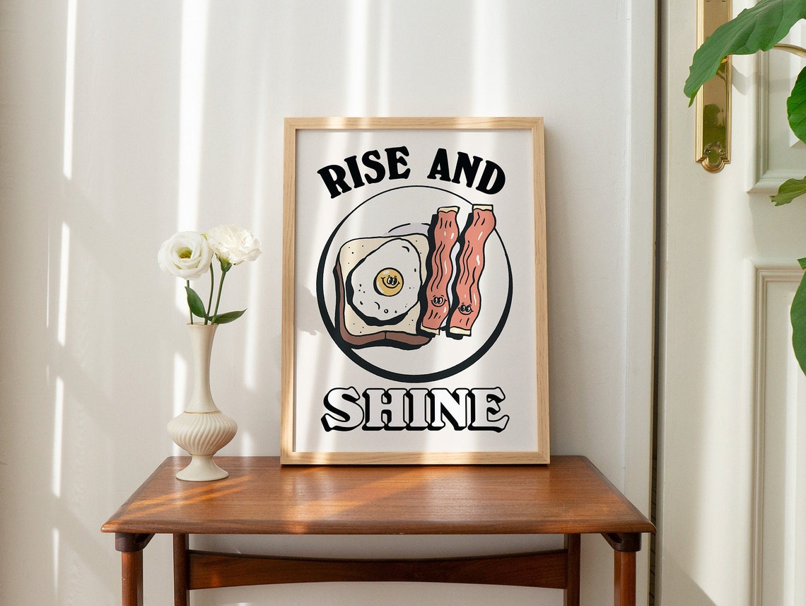 Rise And Shine Cute Breakfast Plate Eggs Bacon Smiling Food Poster - Image 2