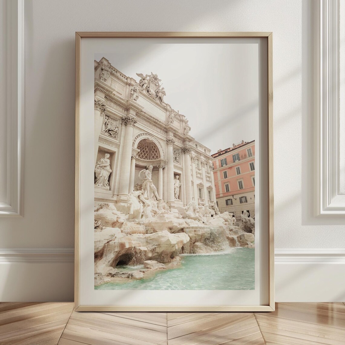 Trevi Fountain Rome Italy Baroque Landmark White Neutral Poster