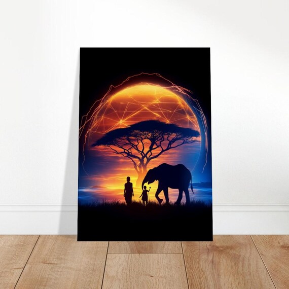 Abstract African Sunset Canvas Art Savanna Landscape Elephant Family Silhouette World Cultures Home Decor