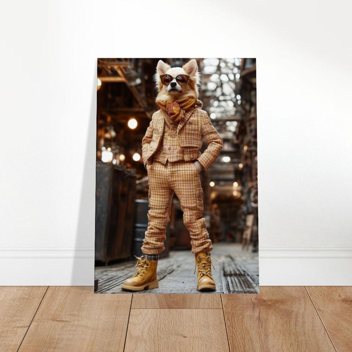 Chihuahua In Plaid Suit Sunglasses Boots Fashionable Dog Wall Art