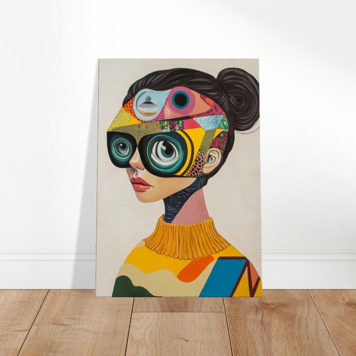 Retro Pop Art Woman Big Round Glasses Colorful Portrait Poster