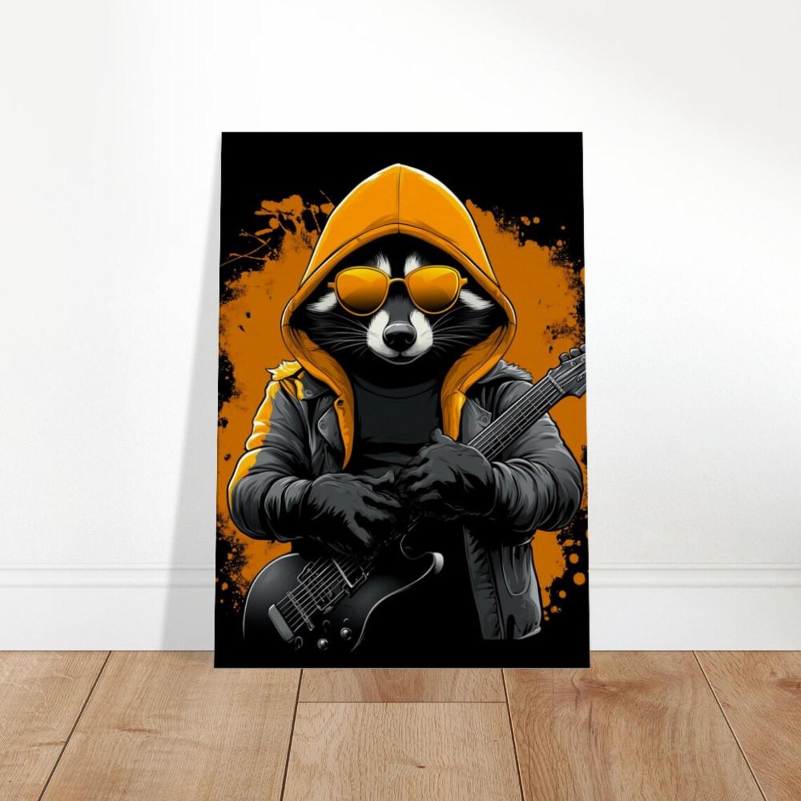 Raccoon Rockstar Canvas Art Edgy Pop Print