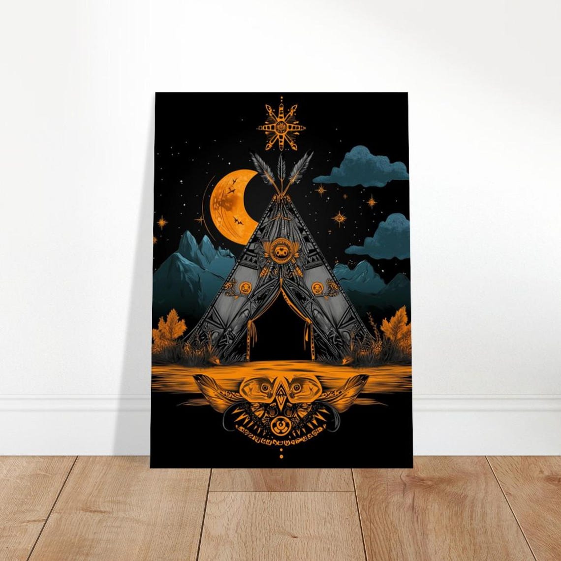 Mystic Moonlight Teepee Canvas Art Indigenous Spirit Wall Decor Celestial Dream Home Accent Global Heritage Collection