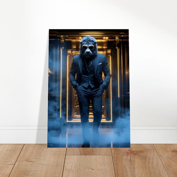 Lion In Suit Canvas Print Quirky Animal Fashion Wall Art