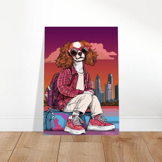 Cool Cavalier Spaniel Streetwear City Skyline Fun Dog Poster
