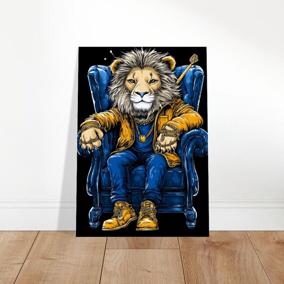 Royal Lion Canvas Art Blue Gold Fashion Animal Print