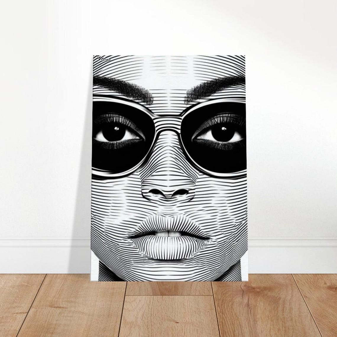Black White Striped Woman Face Sunglasses Modern Graphic Line Print