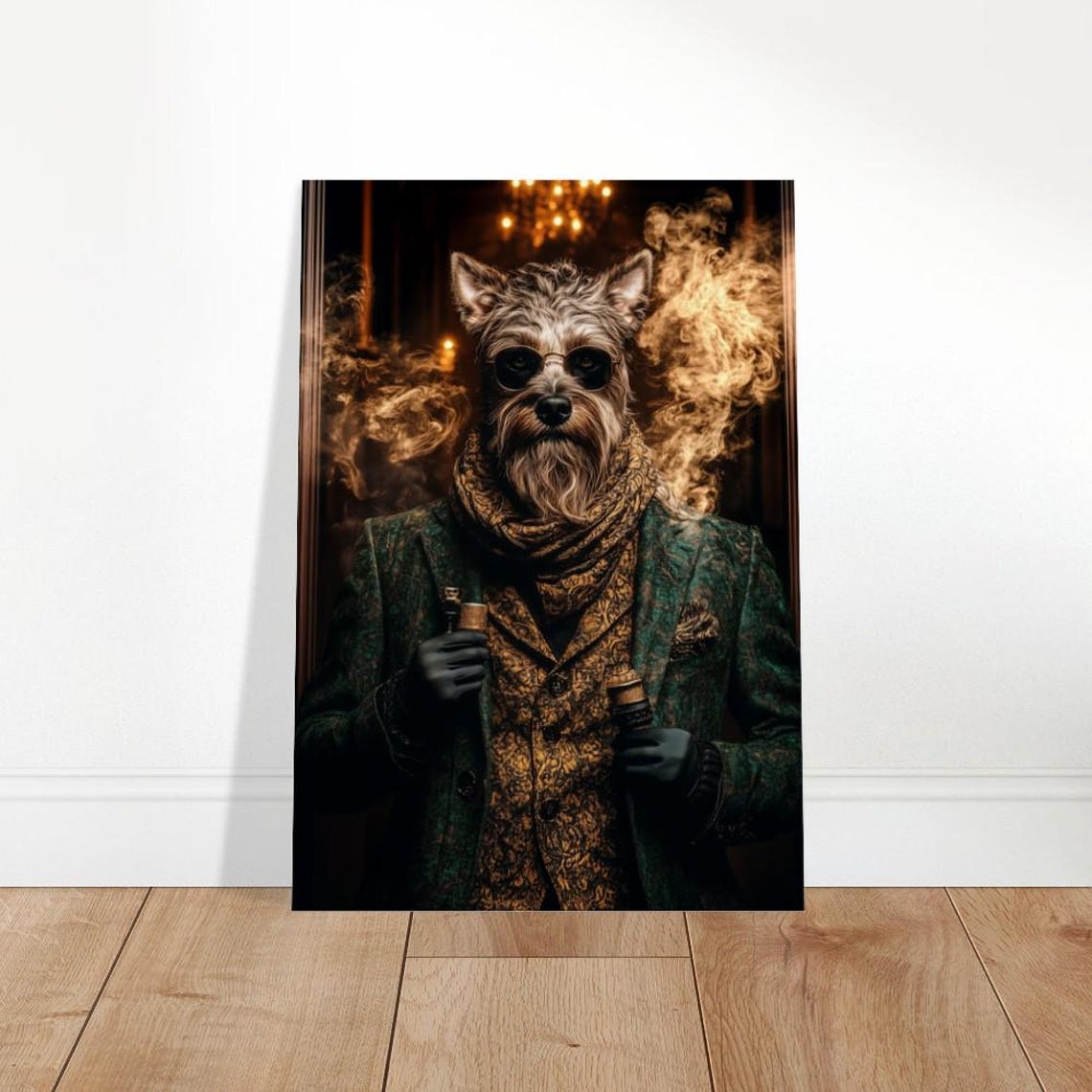 Dapper Terrier Dog In Tweed Suit Sunglasses Moody Gentleman Wall Art