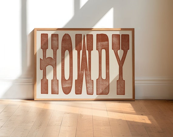 Vintage Howdy Art Print, Rustic Western Home Decor