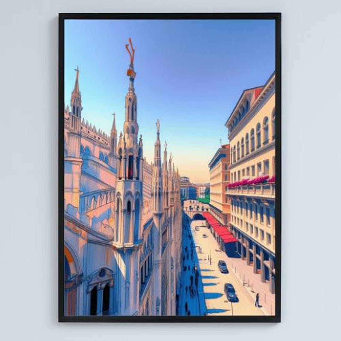 Milan Italy Duomo Cathedral Realism Cityscape Street View Poster